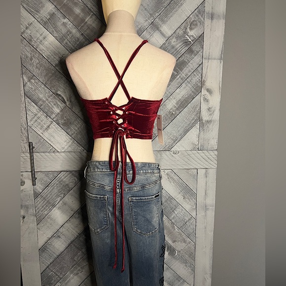 SHEIN NWT VELVET CRISSCROSS LACE UP TIE BACK CROP TOP SIZE M - Picture 7 of 12